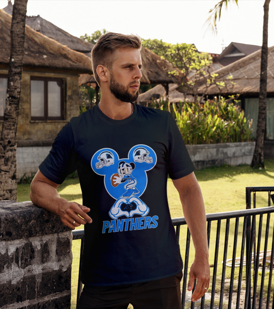 Panthers Mickey Mouse Football Love Heart Hands T-Shirt
