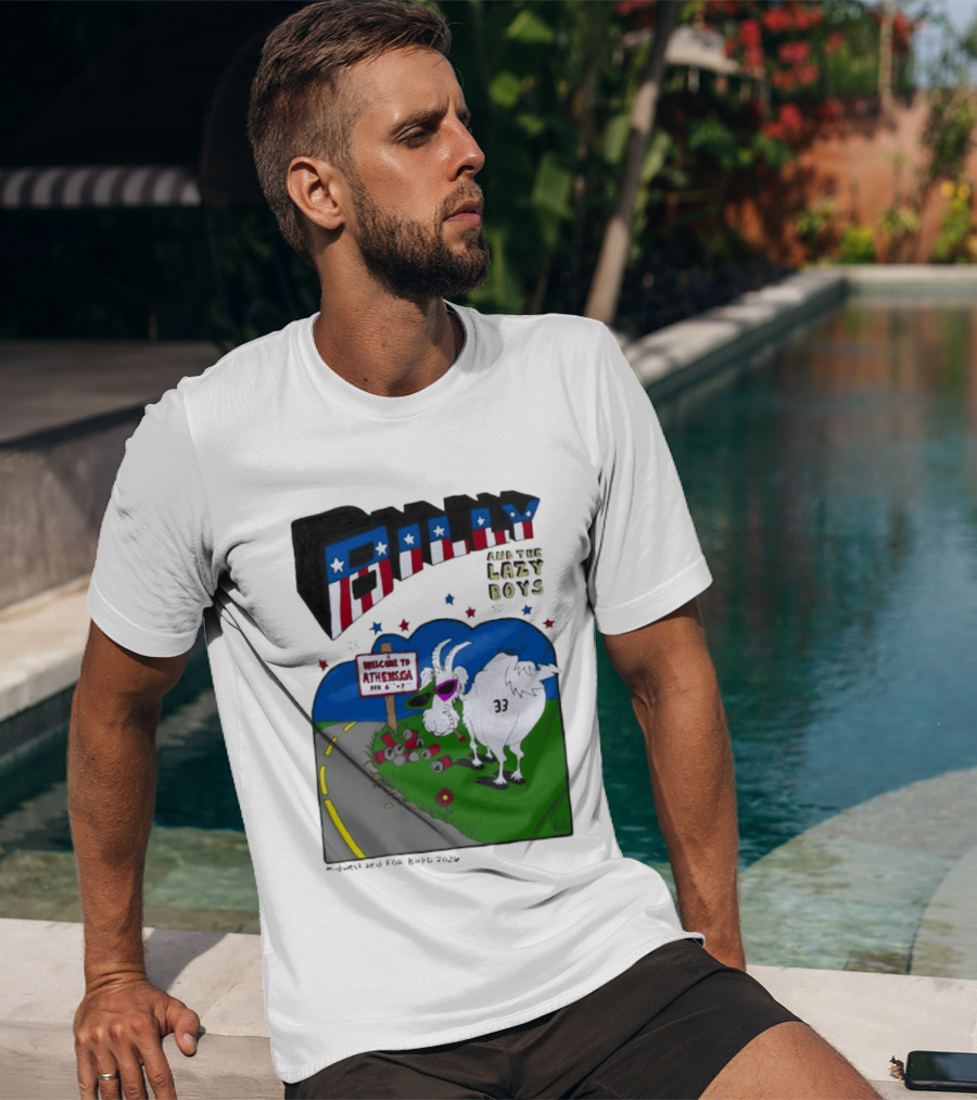 Billy And The Lazy Boys Athens GA Goat With Sunglasses Number 33 Welcome To Athens Sign T-Shirt