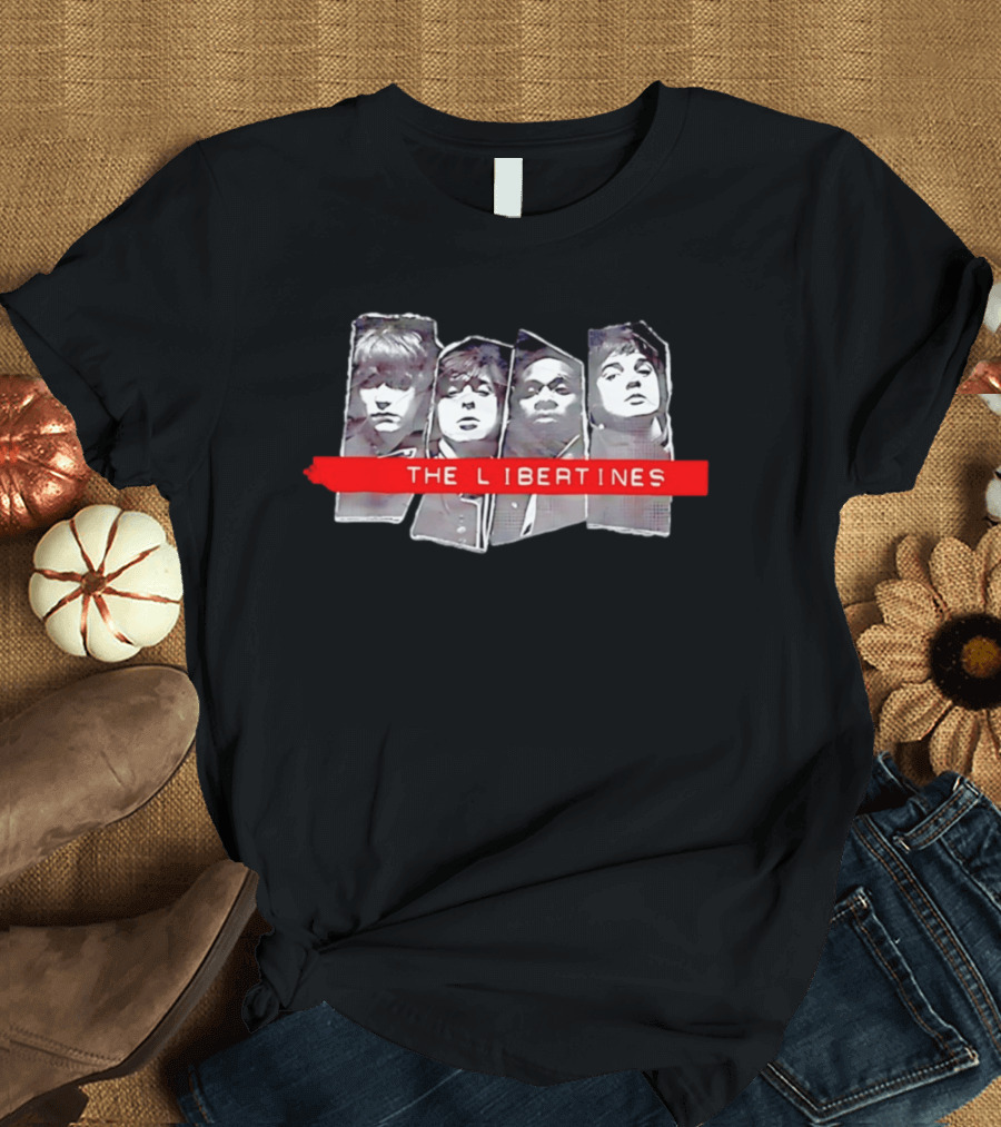 The Libertines Band Black And White Portraits With Red T-Shirt