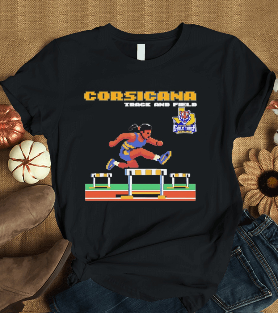 Corsicana Girls Track Female Hurdle Pixel Art Tiger T-Shirt