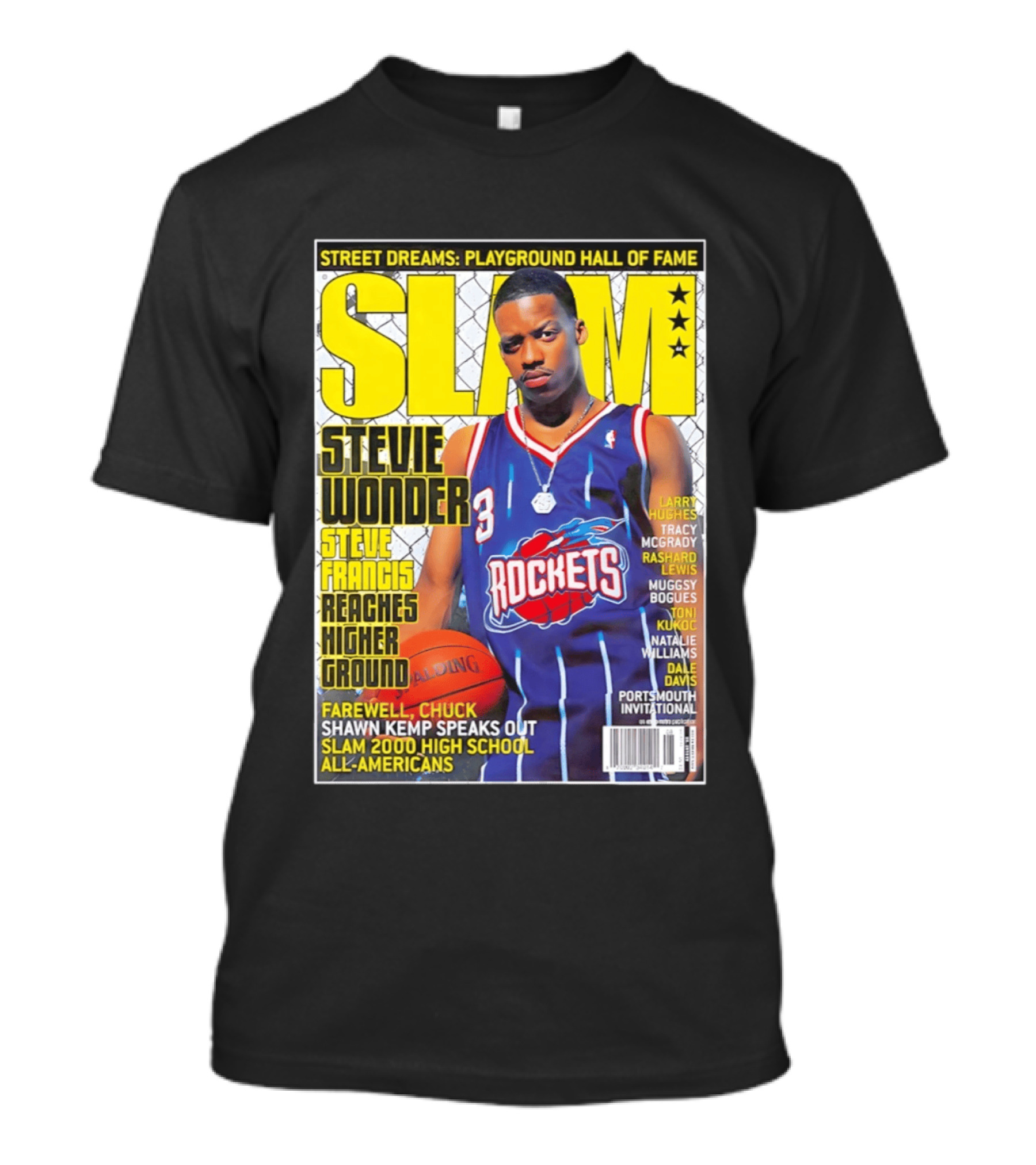 SLAM Stevie Wonder Steve Francis Reaches Higher Ground Rockets Basketball T-Shirt