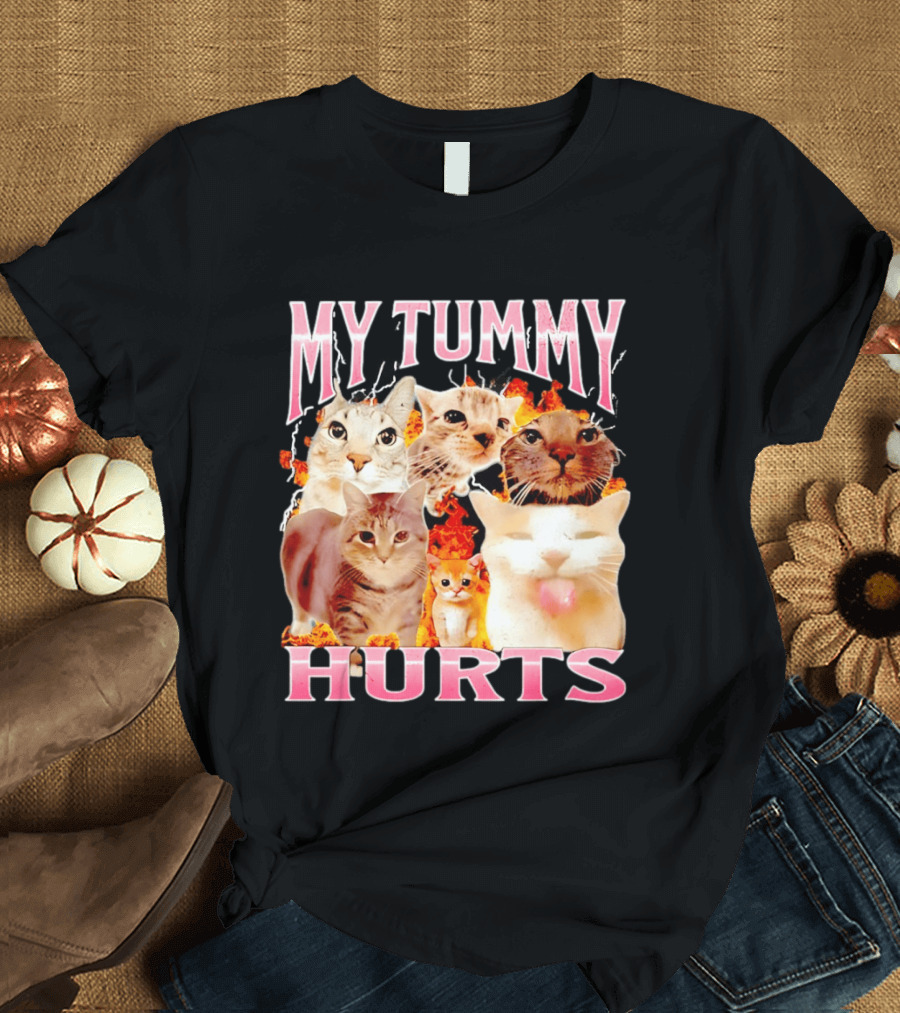 My Tummy Hurts Funny Cat Compilation T-Shirt