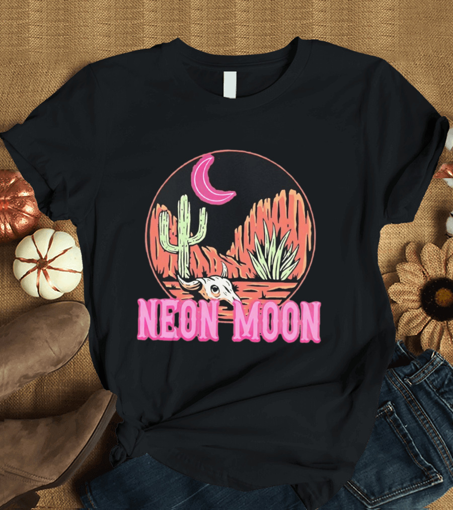 Neon Moon Cactus Skull Desert Scene T-Shirt