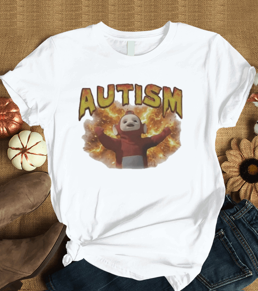 Autism Teletubbies Character With Fiery T-Shirt