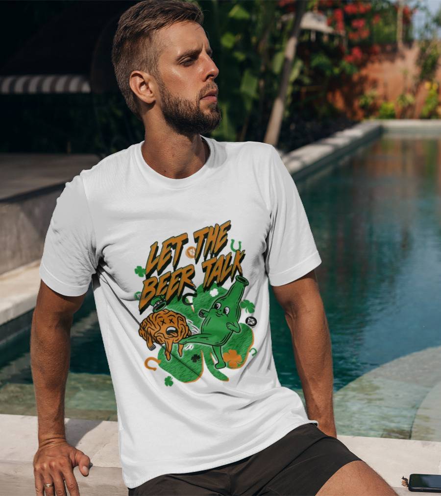 Let The Beer Talk St. Patrick's Day Brain Shamrock Bottle T-Shirt