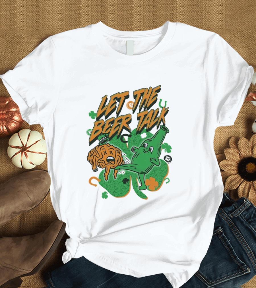 Let The Beer Talk St. Patrick's Day Brain Shamrock Bottle T-Shirt