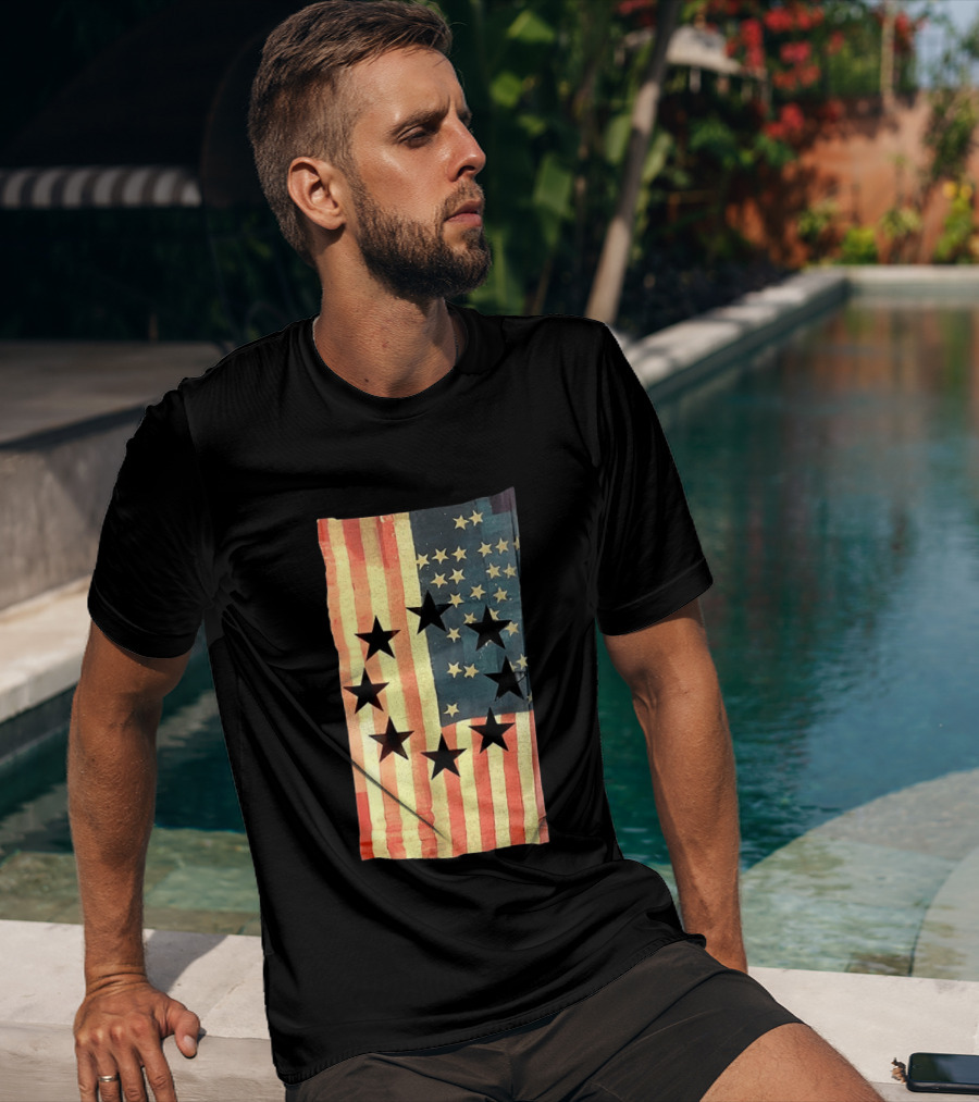 American Flag Black Stars Vintage Style Patriotic T-Shirt
