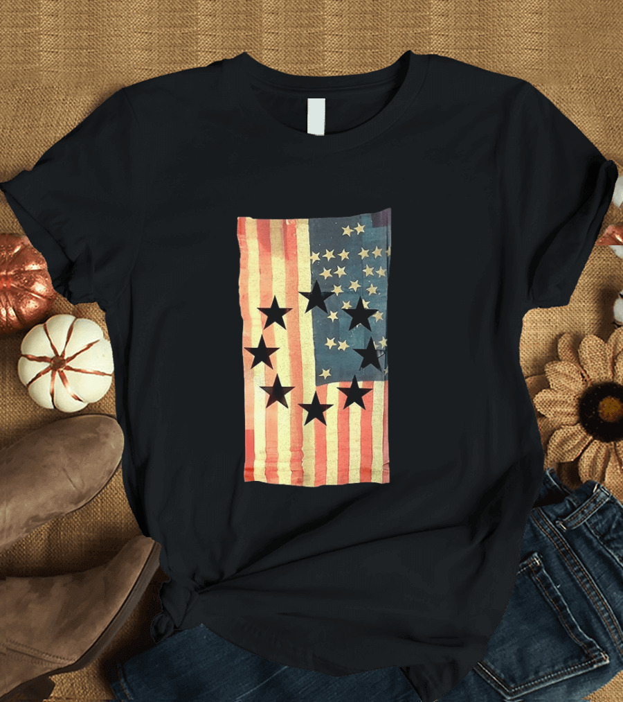 American Flag Black Stars Vintage Style Patriotic T-Shirt