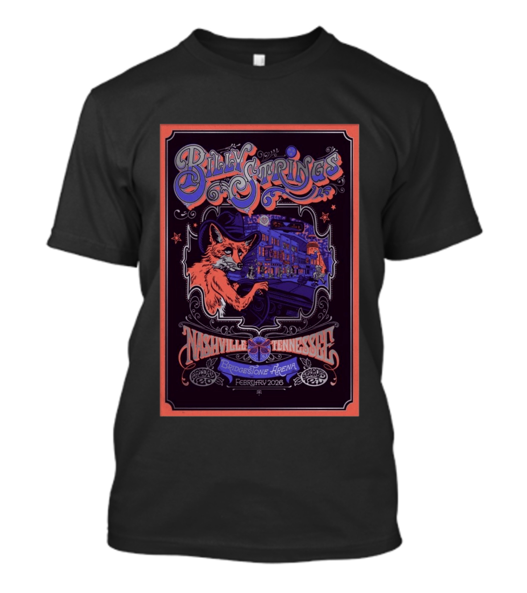 Billy Strings Nashville Tennessee Bridgestone Arena February 2026 Fox T-Shirt