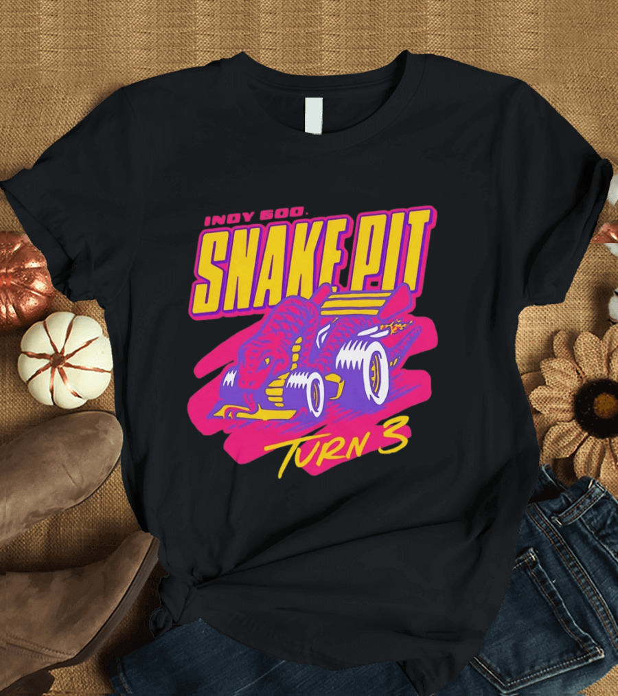 Indy 500 Snake Pit Turn 3 Racing Car With Snake T-Shirt