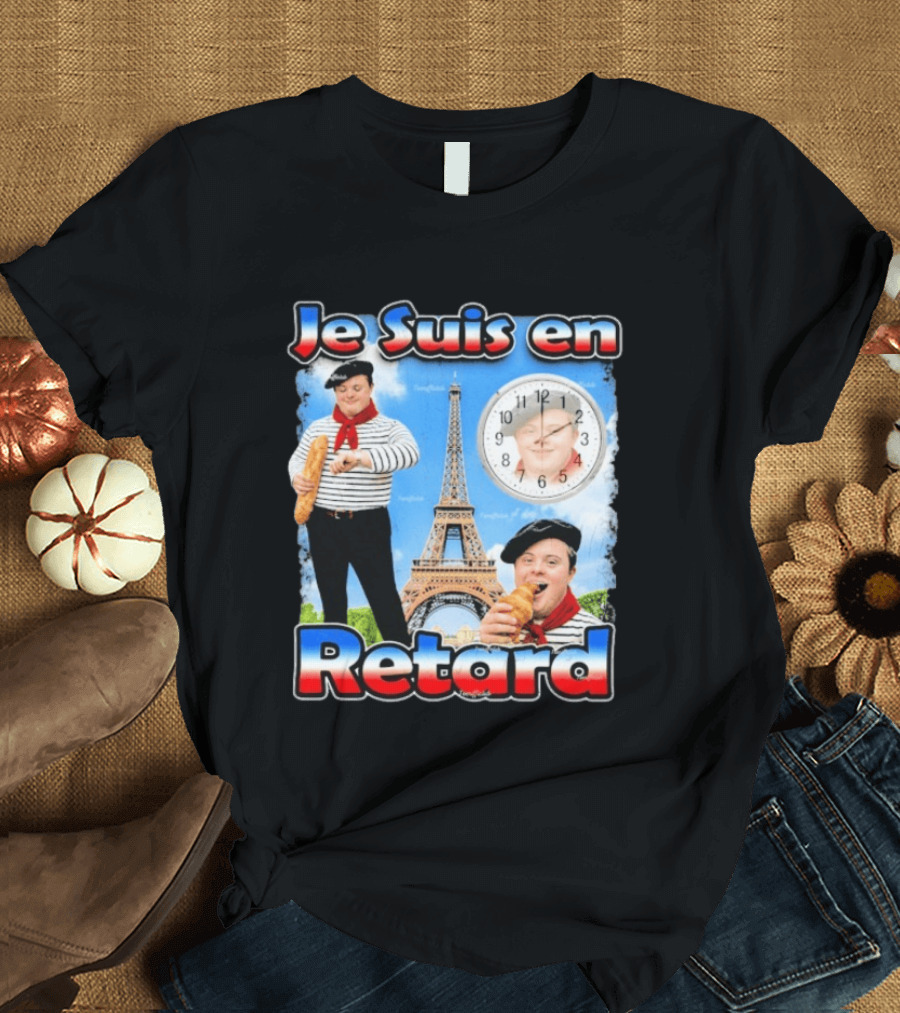 Je Suis En Retard Paris Eiffel Tower Baguette Striped Outfit Motif T-Shirt