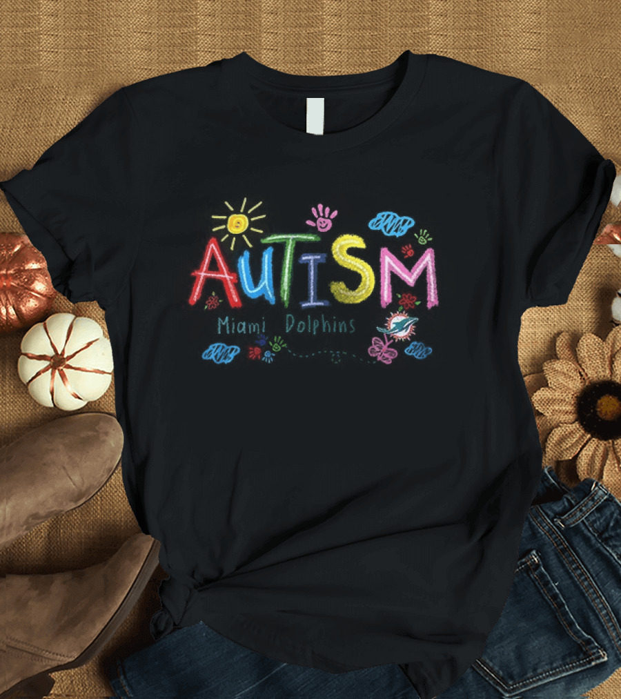 Miami Dolphins Autism Awareness Teach Love Hope Flowers T-Shirt