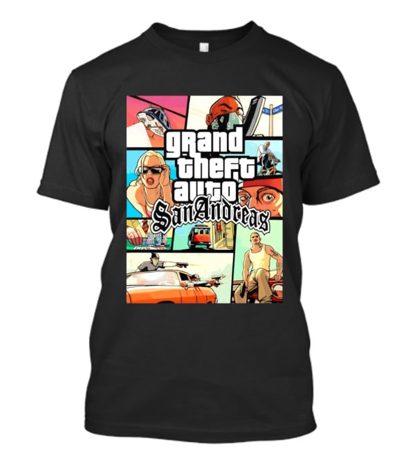 Grand Theft Auto San Andreas Art Collage Characters Scenes T-Shirt
