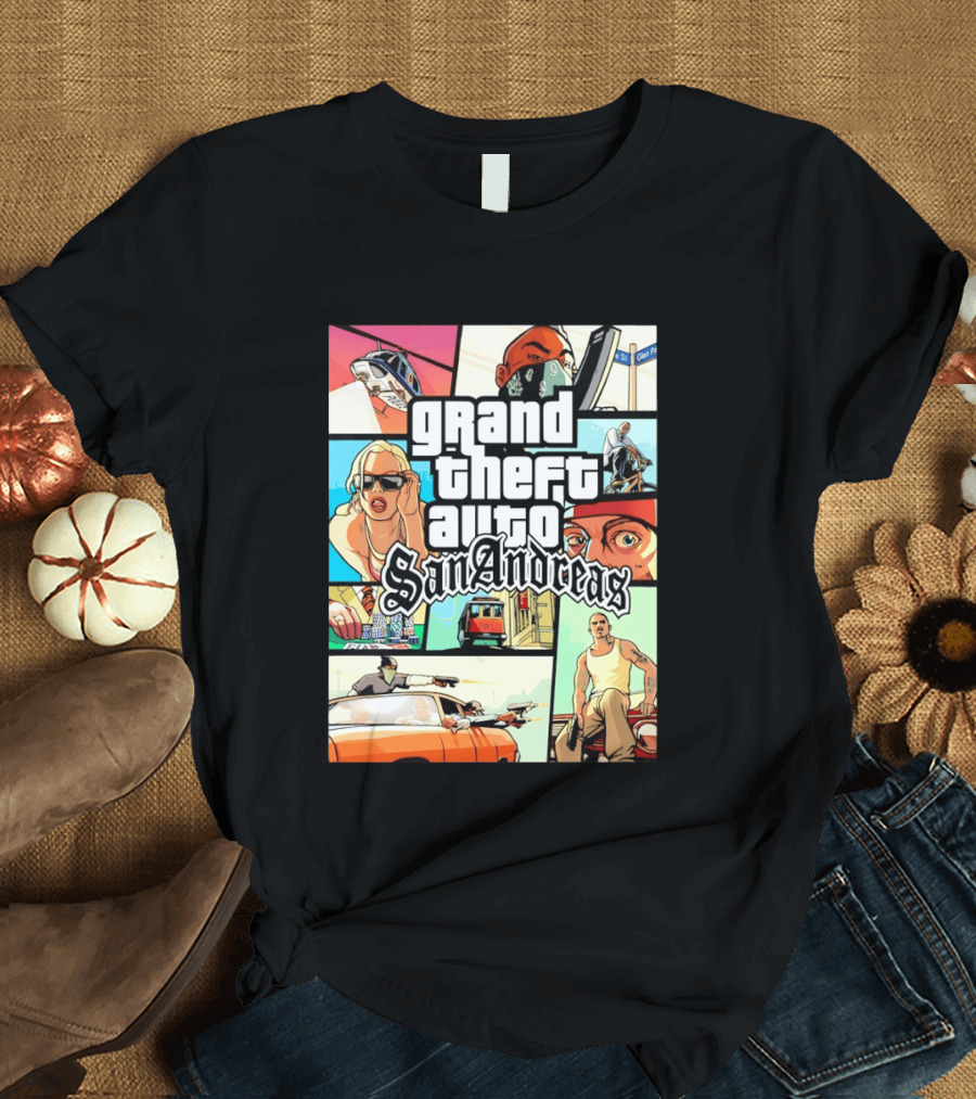 Grand Theft Auto San Andreas Art Collage Characters Scenes T-Shirt