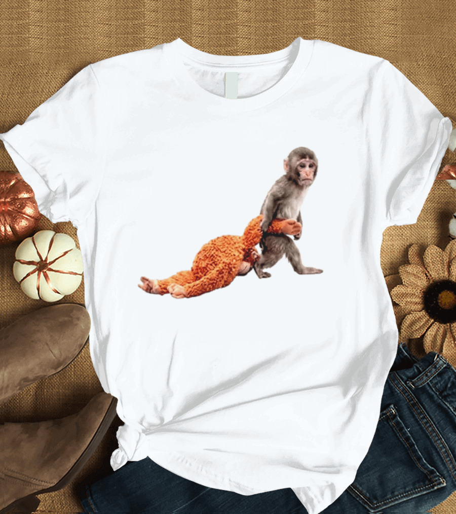Baby Monkey Dragging Plush Toy Punch T-Shirt