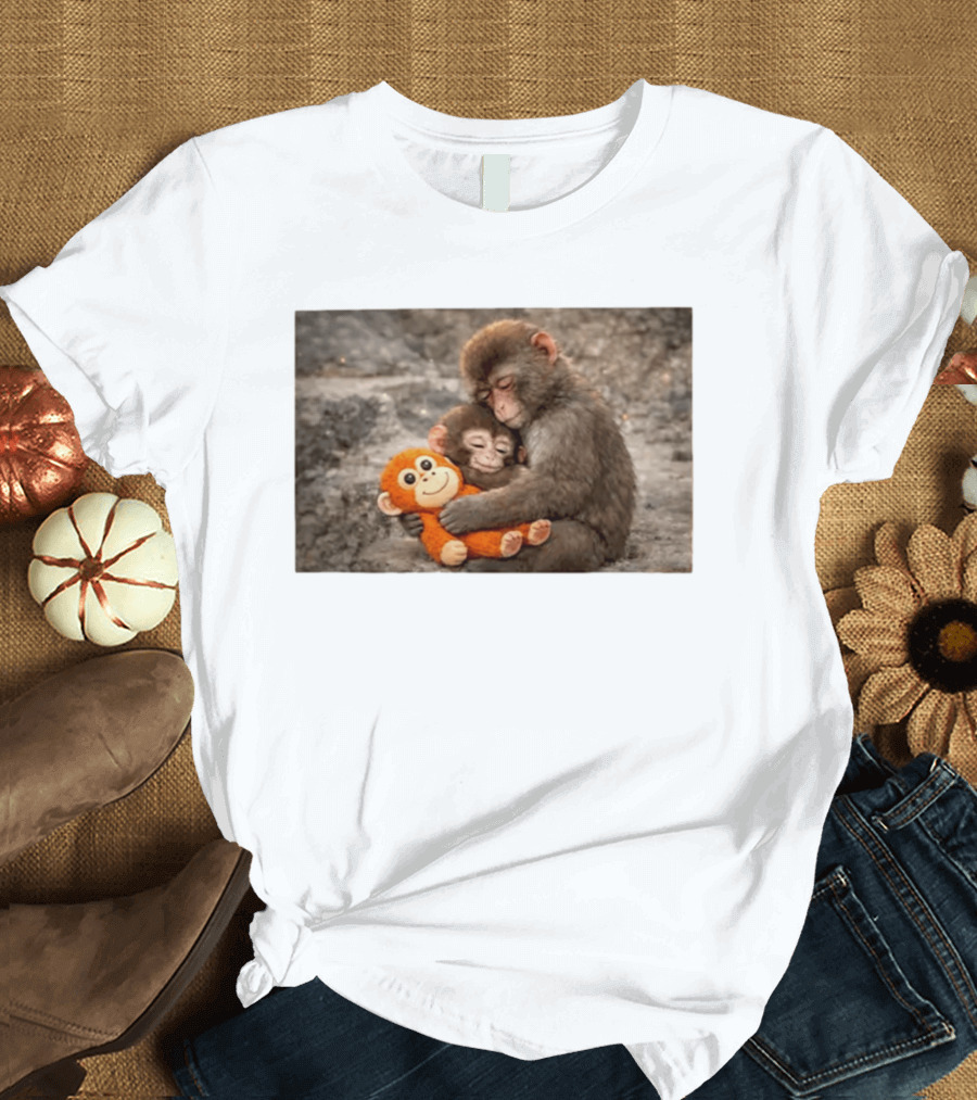 Baby Monkey Hugging Toy And Friend T-Shirt