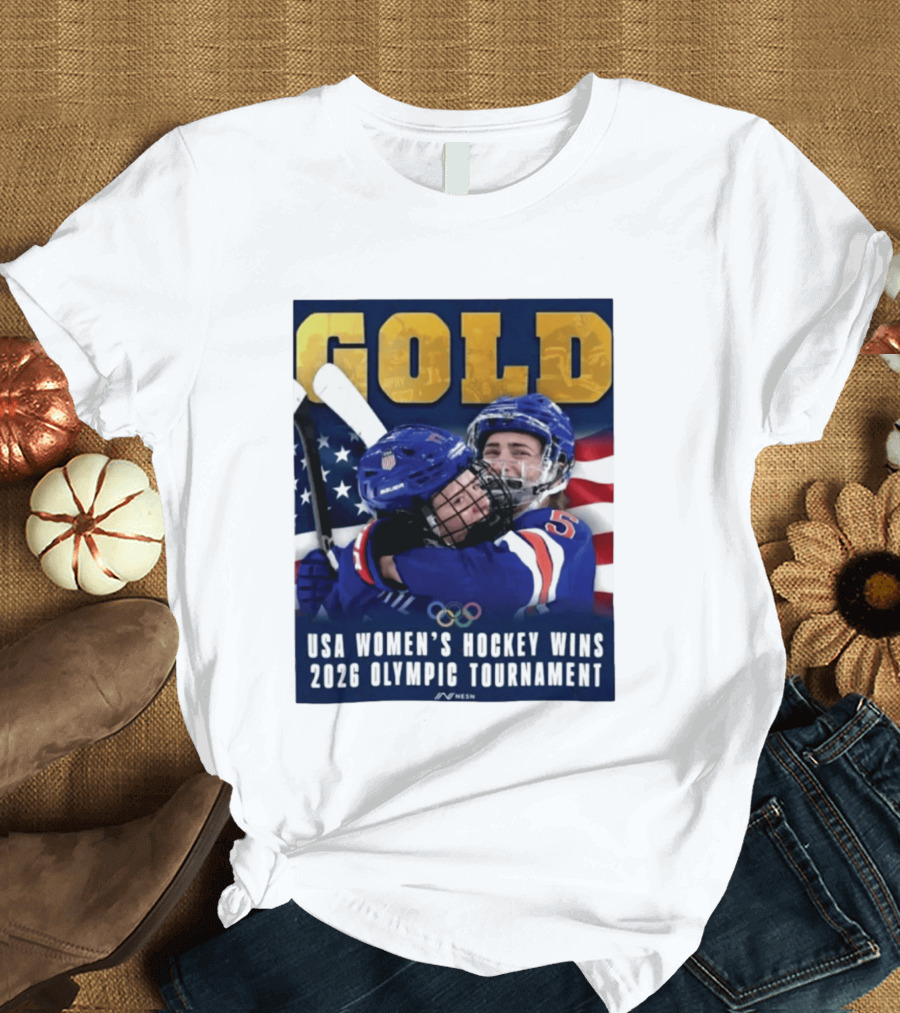 Gold USA Women's Hockey Victory 2026 Olympic Champions T-Shirt