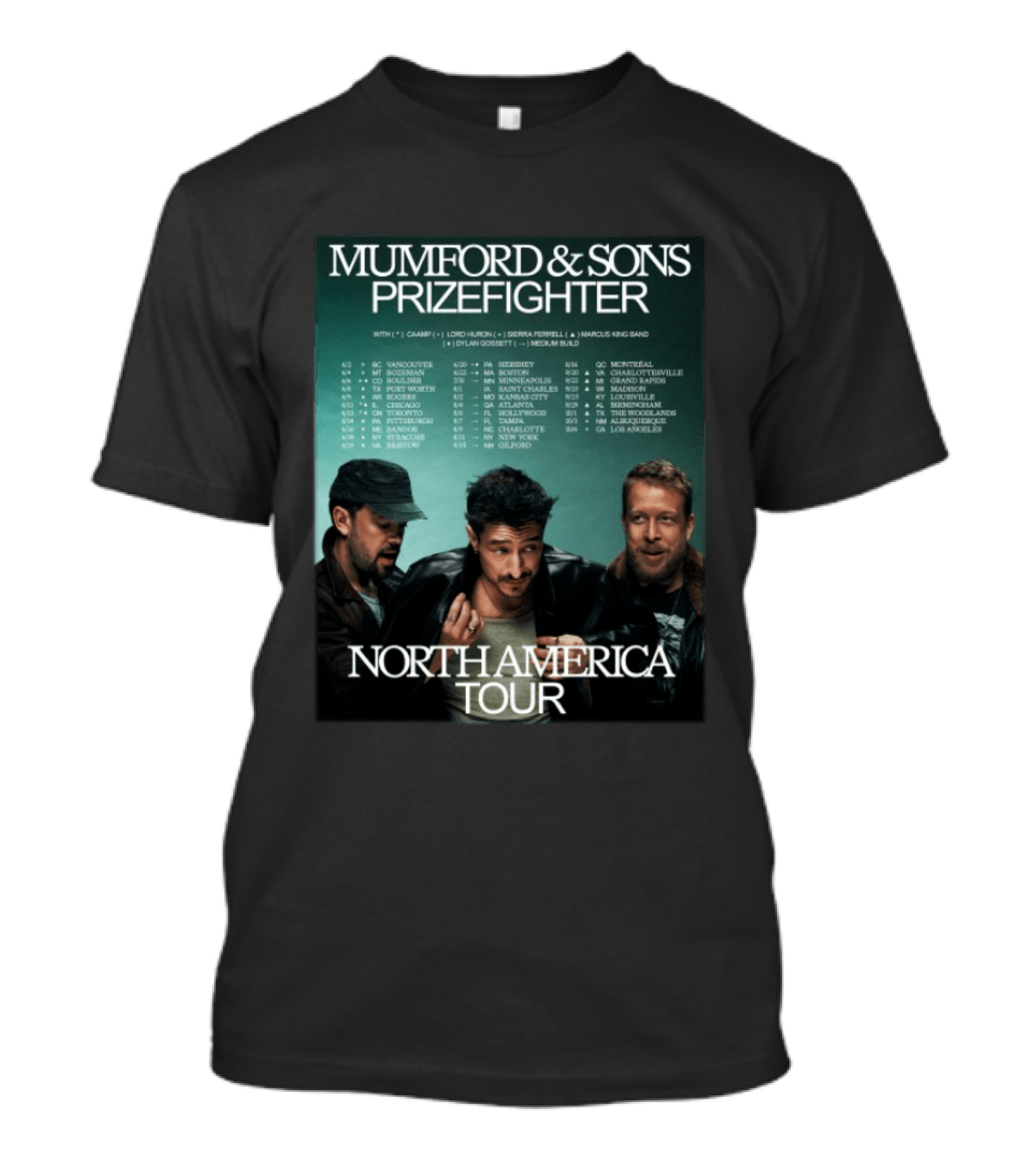 Mumford And Sons Prizefighter North America Tour 2026 City Dates Vancouver Montreal Austin T-Shirt