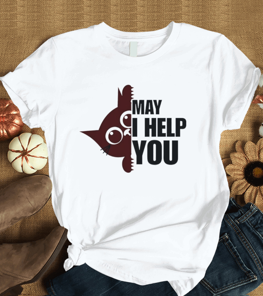 Cat May I Help You Cute Feline Expression Peeking T-Shirt