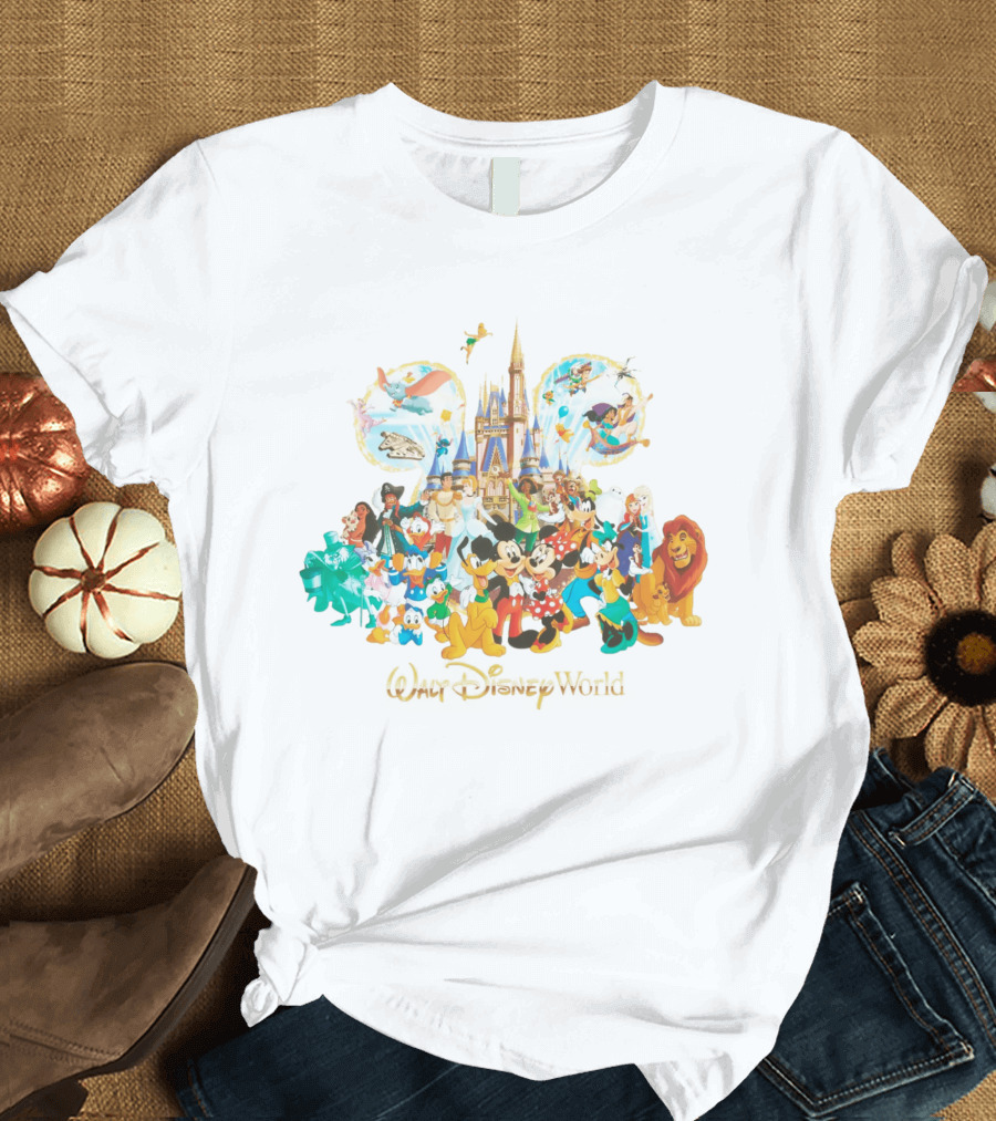 Walt Disney World Mickey Mouse Cinderella Castle Classic Characters Dumbo Tinker Bell Simba Elsa T-Shirt