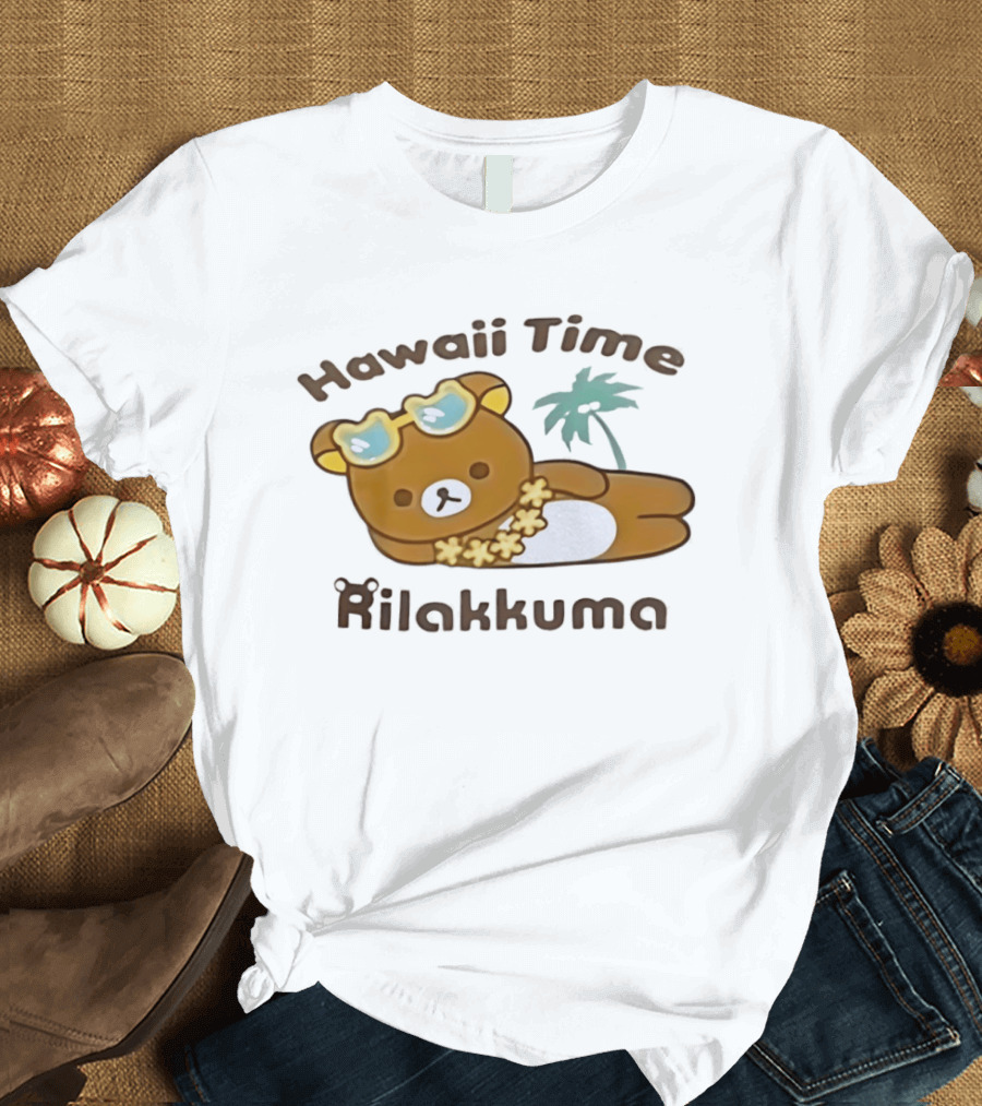 Hawaii Time Rilakkuma Relaxing With Sunglasses And Palm Tree T-Shirt