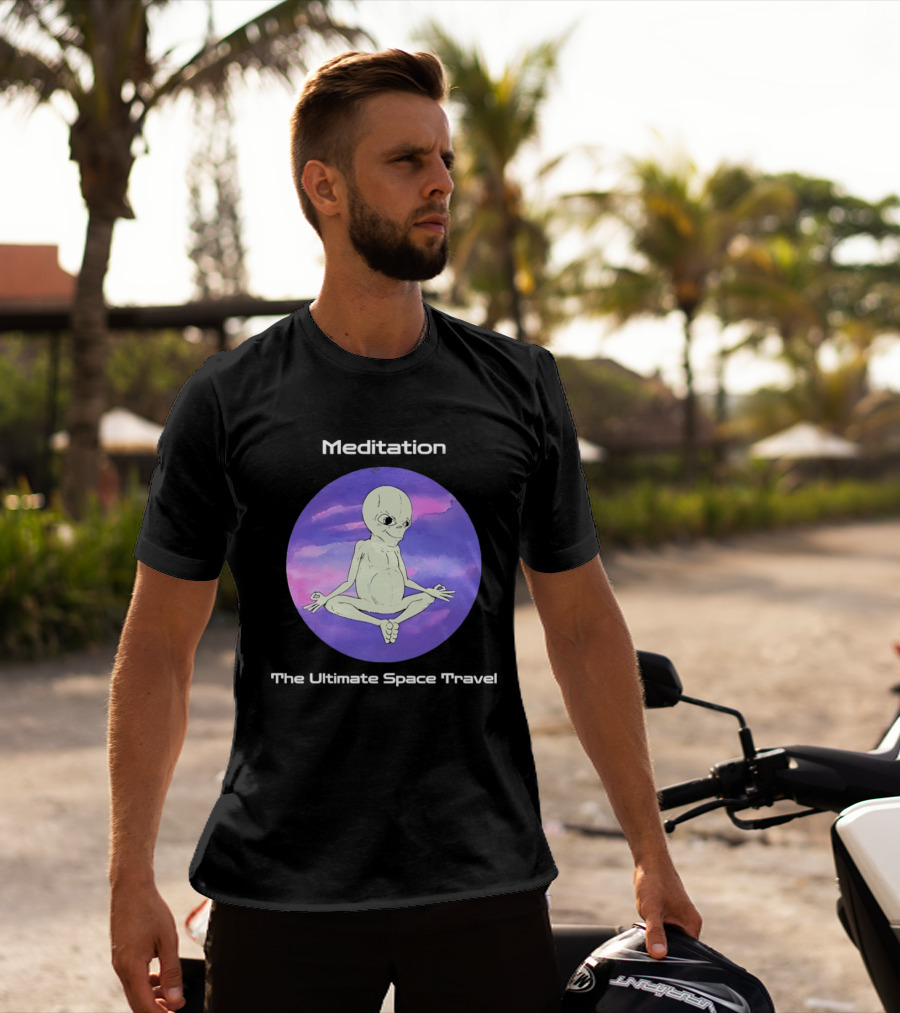 Alien Meditation Ultimate Space Travel Peaceful Cosmic Journey T-Shirt