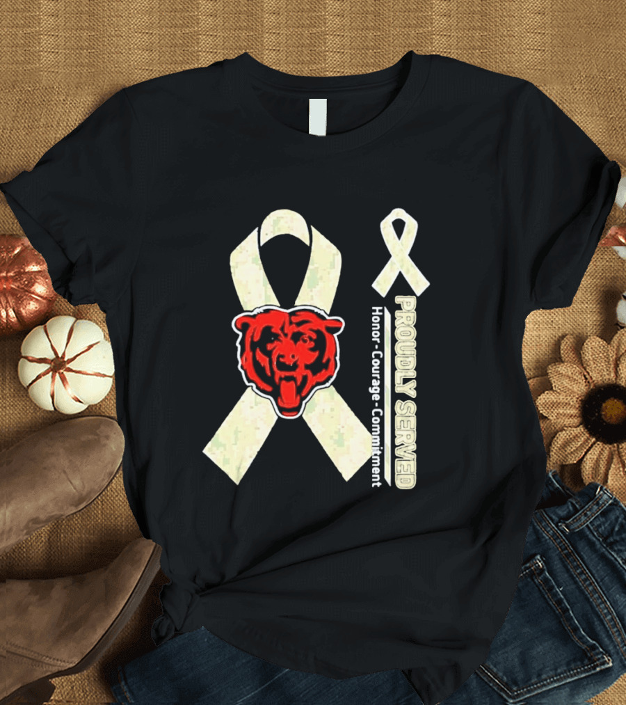 Chicago Bears Proudly Served Honor Courage Commitment Support Ribbon T-Shirt