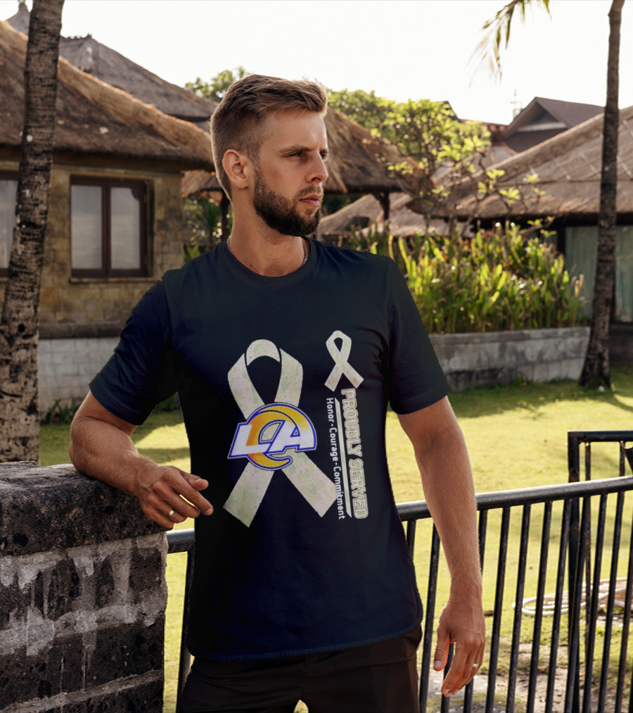 Los Angeles Rams Proudly Served Honor Courage Commitment Ribbon T-Shirt