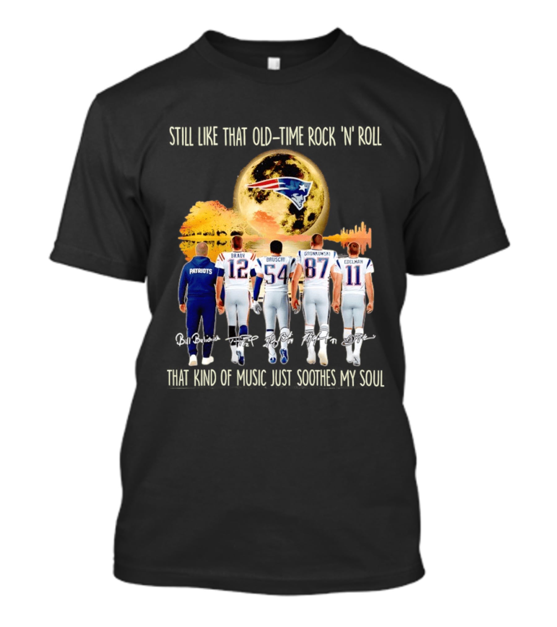 Patriots Brady Bruschi Gronkowski Edelman Old Time Rock 'n' Roll Moon T-Shirt