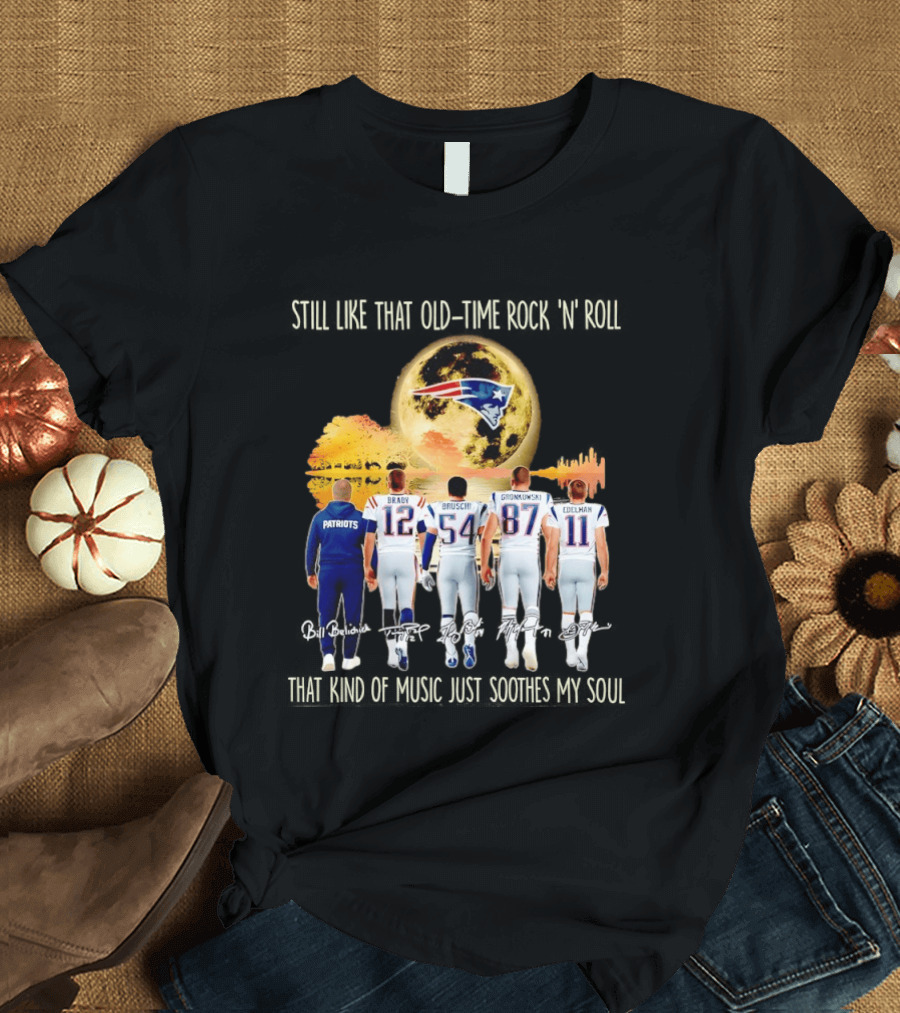 Patriots Brady Bruschi Gronkowski Edelman Old Time Rock 'n' Roll Moon T-Shirt
