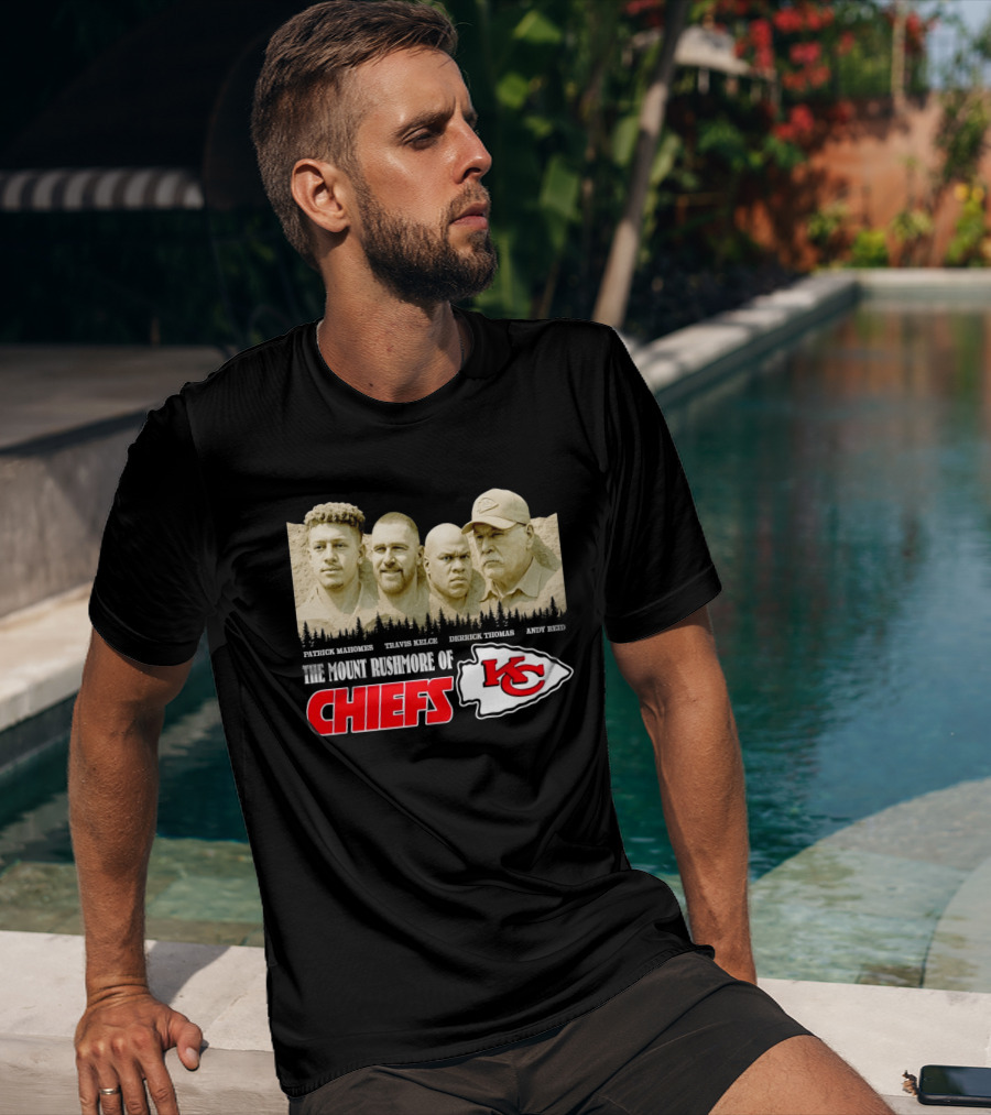 Patrick Mahomes Travis Kelce Derrick Thomas Andy Reid Kansas City Chiefs Mount Rushmore T-Shirt