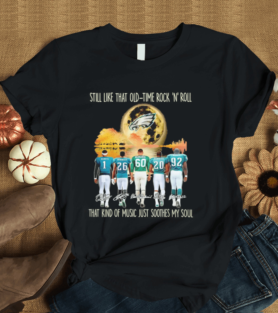 Philadelphia Eagles Players Hurts Barkley Dickerson Dawkins White Old Time Rock 'n' Roll T-Shirt
