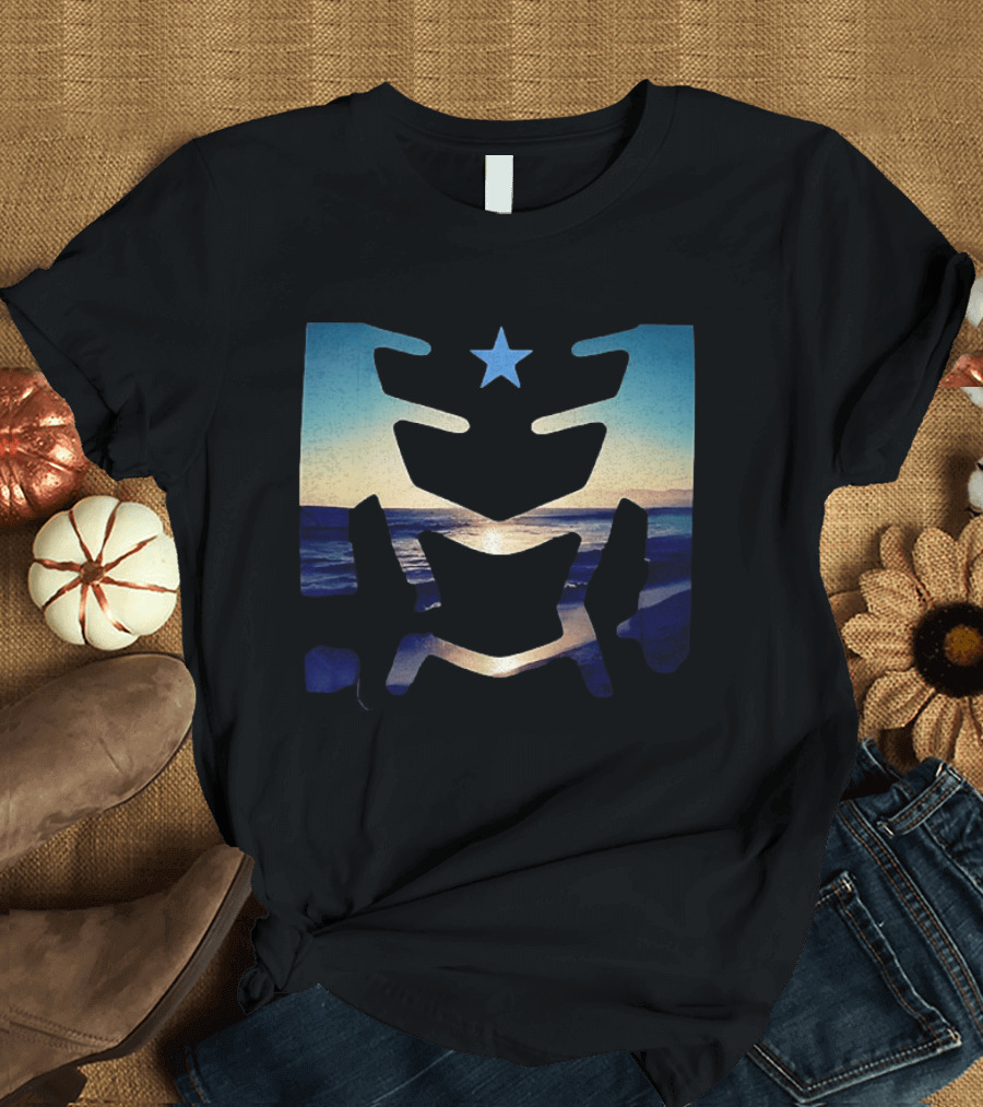 Sunset Ocean Waves With Blue Star T-Shirt