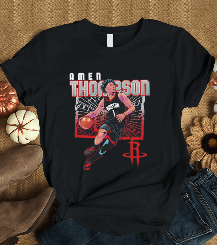 Amen Thompson 1 Houston Rockets Basketball Player Action T-Shirt