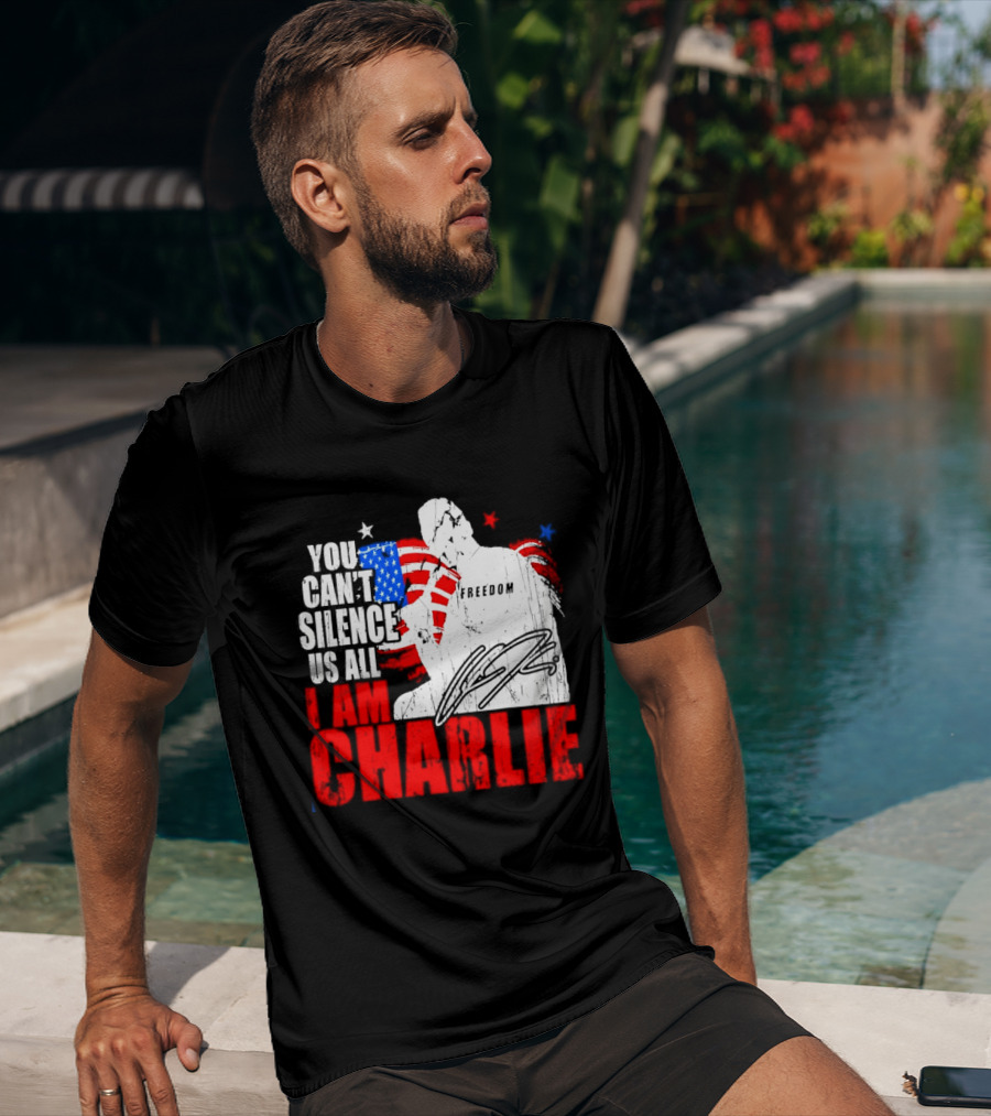 You Can't Silence Us All I Am Charlie Kirk Freedom USA Flag T-Shirt