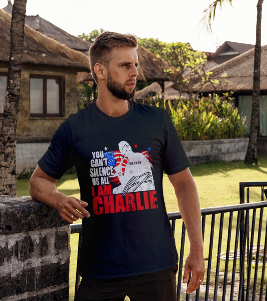 You Can't Silence Us All I Am Charlie Kirk Freedom USA Flag T-Shirt