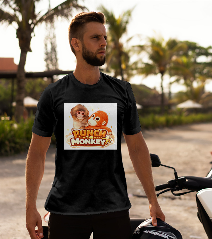 Punch The Monkey Hugging Stuffed Toy Monkey T-Shirt