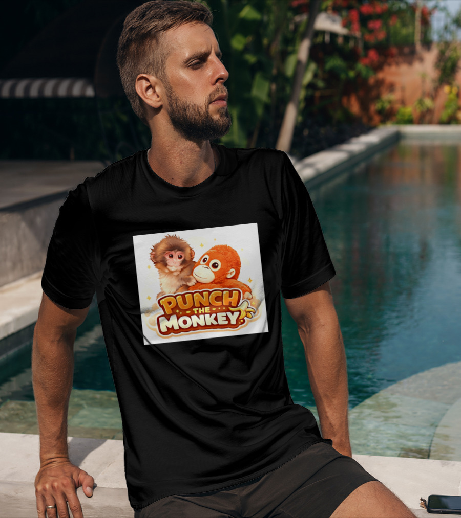 Punch The Monkey Hugging Stuffed Toy Monkey T-Shirt