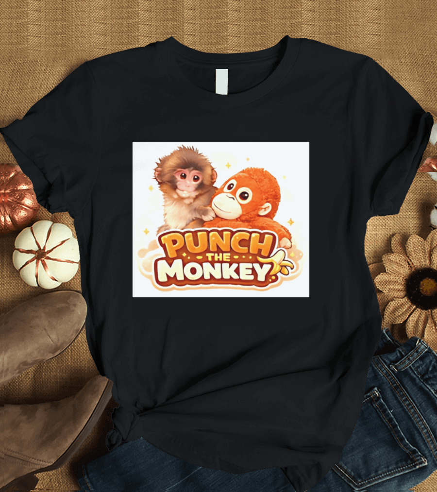 Punch The Monkey Hugging Stuffed Toy Monkey T-Shirt