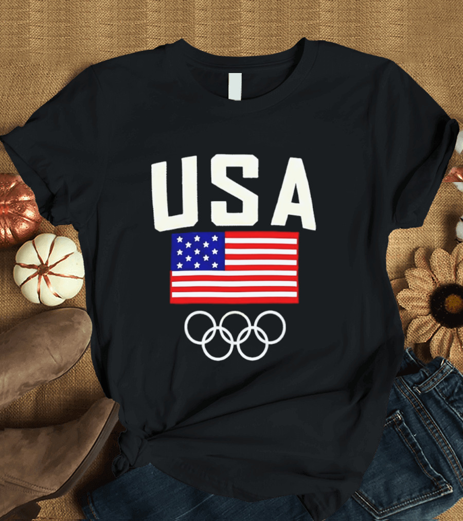 USA Flag Olympic Rings Team USA 2026 Gold T-Shirt