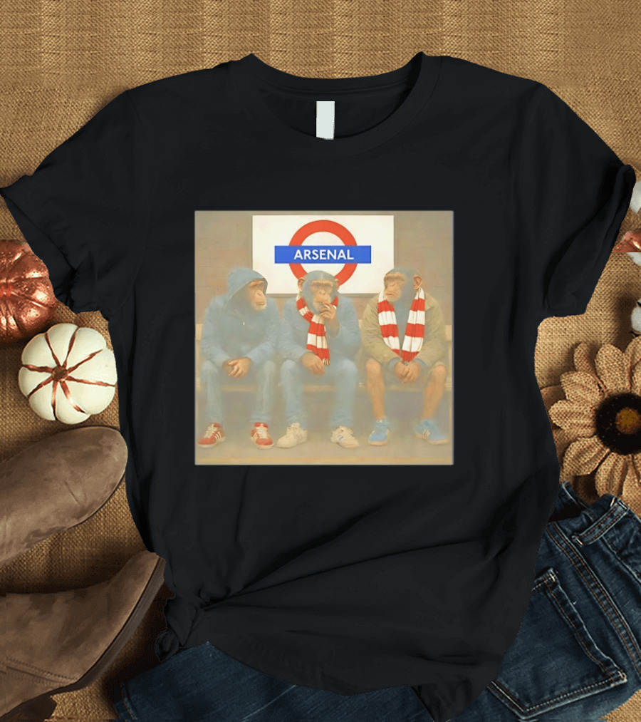 Arsenal Fans Chimpanzee Trio In London Underground Setting T-Shirt