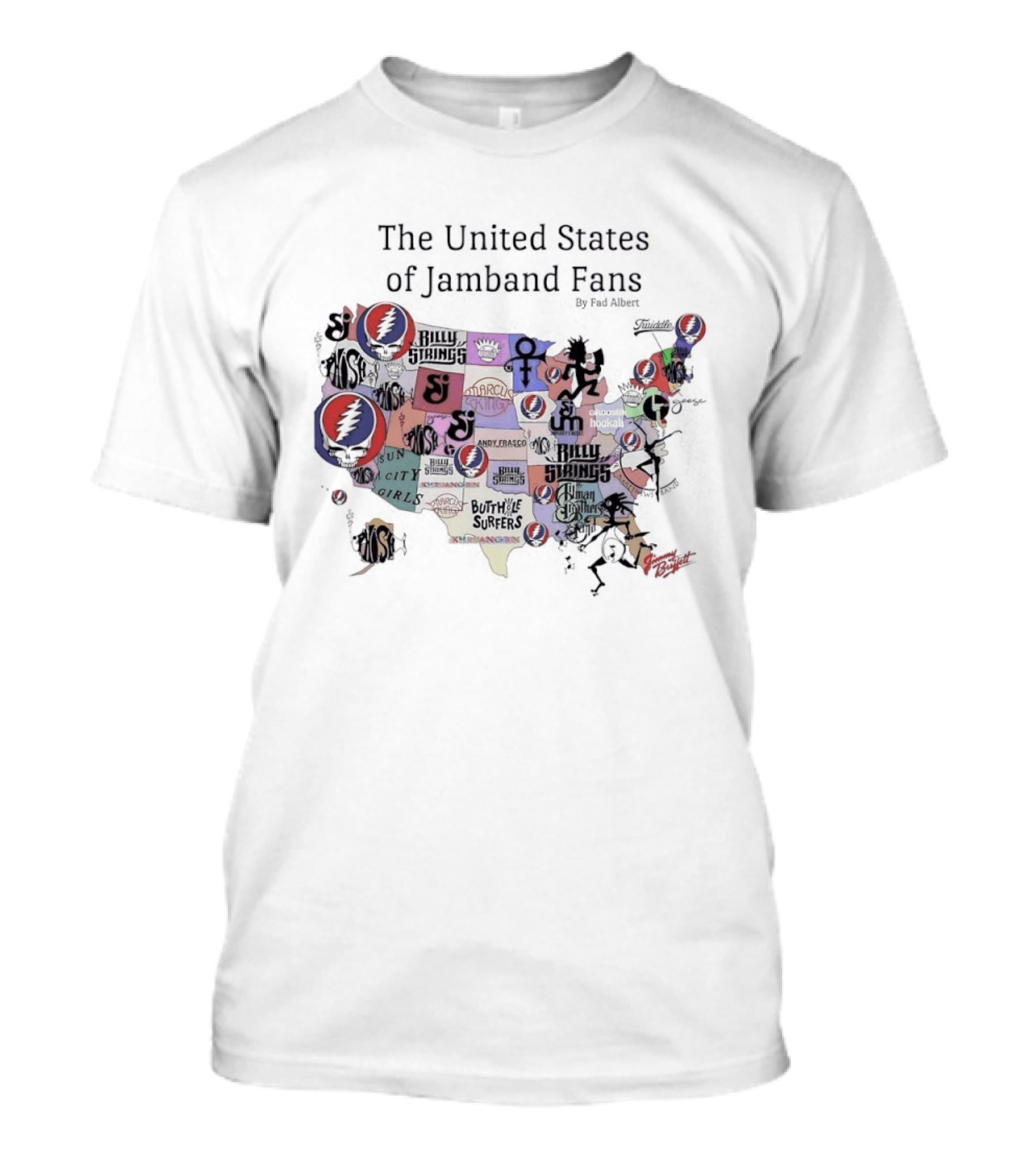 The United States Of Jamband Fans State Map Peeking Characters T-Shirt