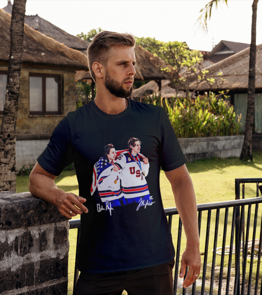 USA Hockey Golden Jack Hughes Jack Quinn American Flag Celebration T-Shirt
