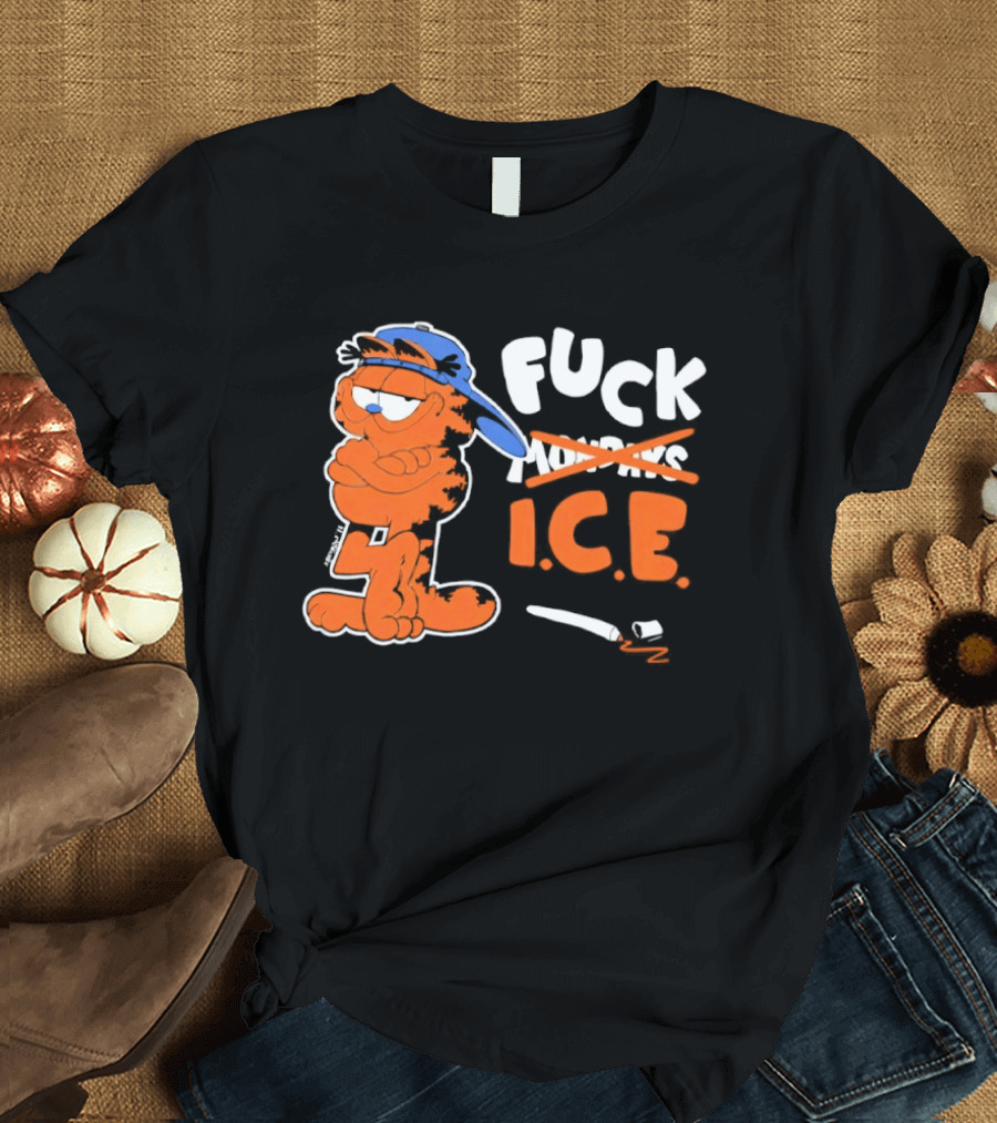 F*** ICE Orange Cat With Blue Hat T-Shirt