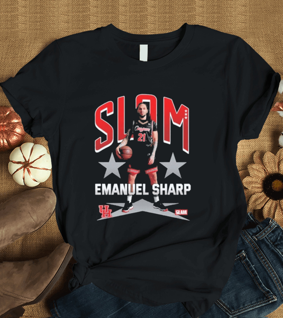 Slam Emanuel Sharp Houston Cougars Basketball UH H Town Stars T-Shirt