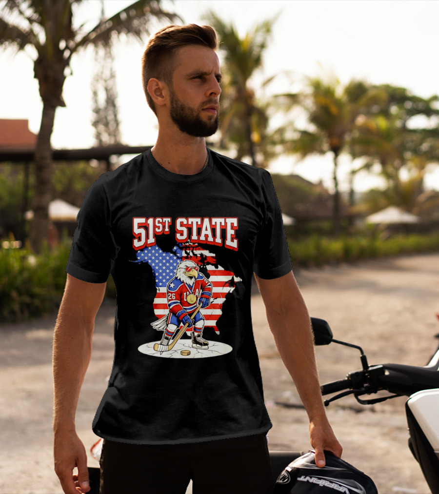 USA Team 51st State Hockey Eagle 26 Gold Medal T-Shirt