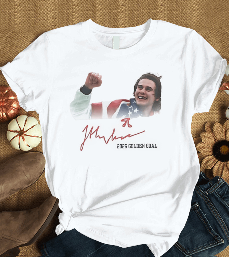 Jack Hughes USA Flag 2026 Golden Goal Celebration T-Shirt