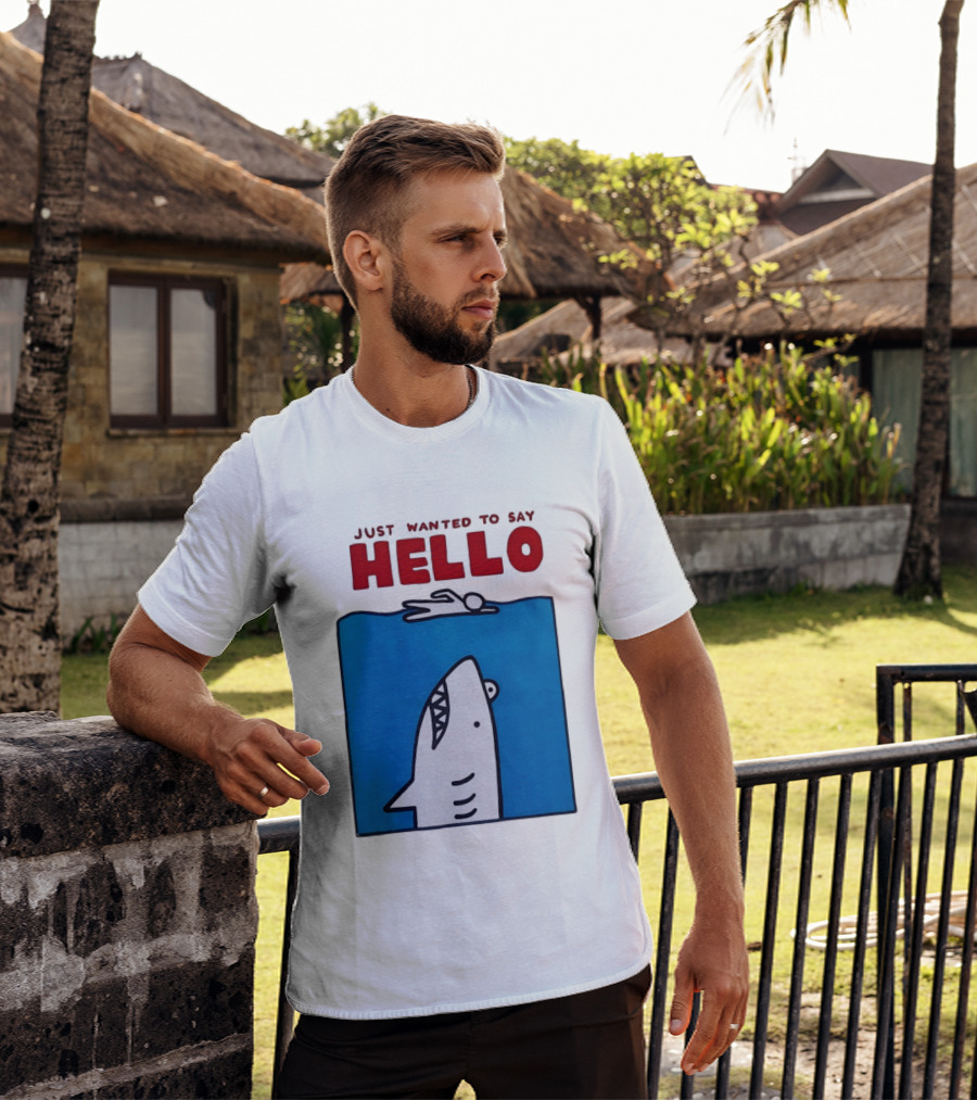 Just Wanted To Say Hello Jaws Shark Comic T-Shirt
