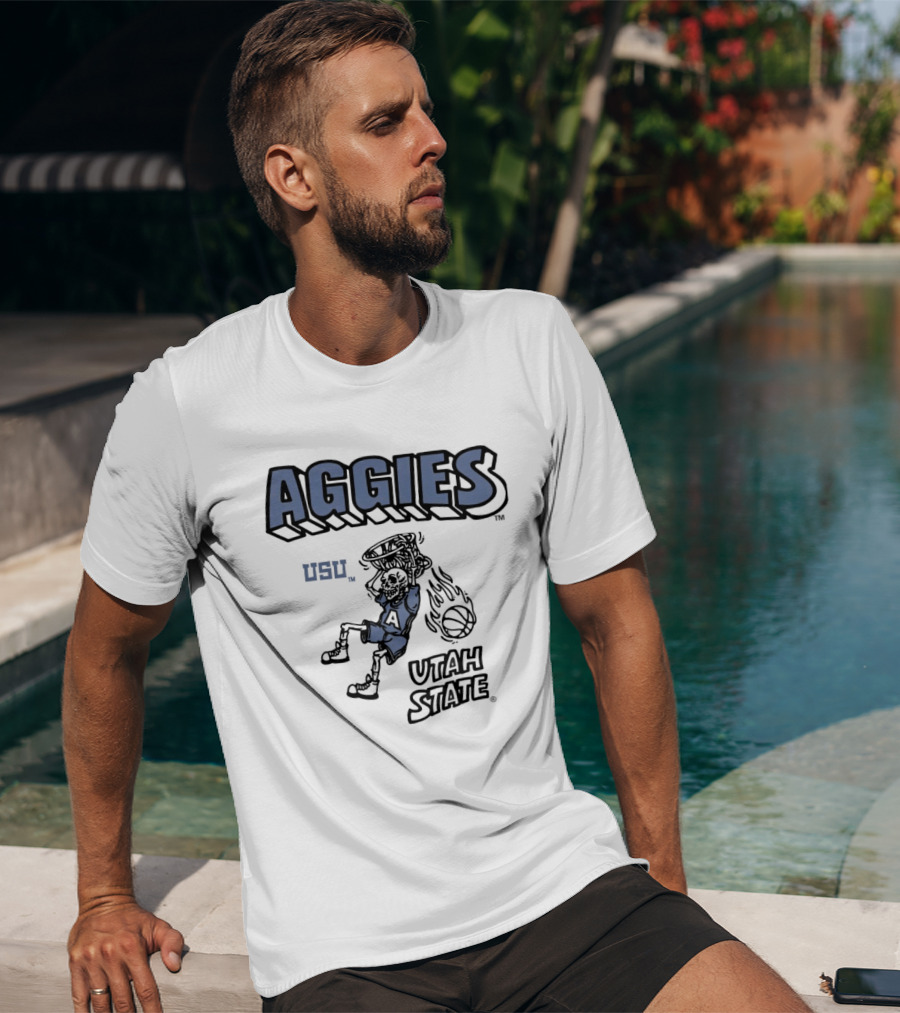 Utah State Aggies Skeleton USU Basketball Dunk T-Shirt