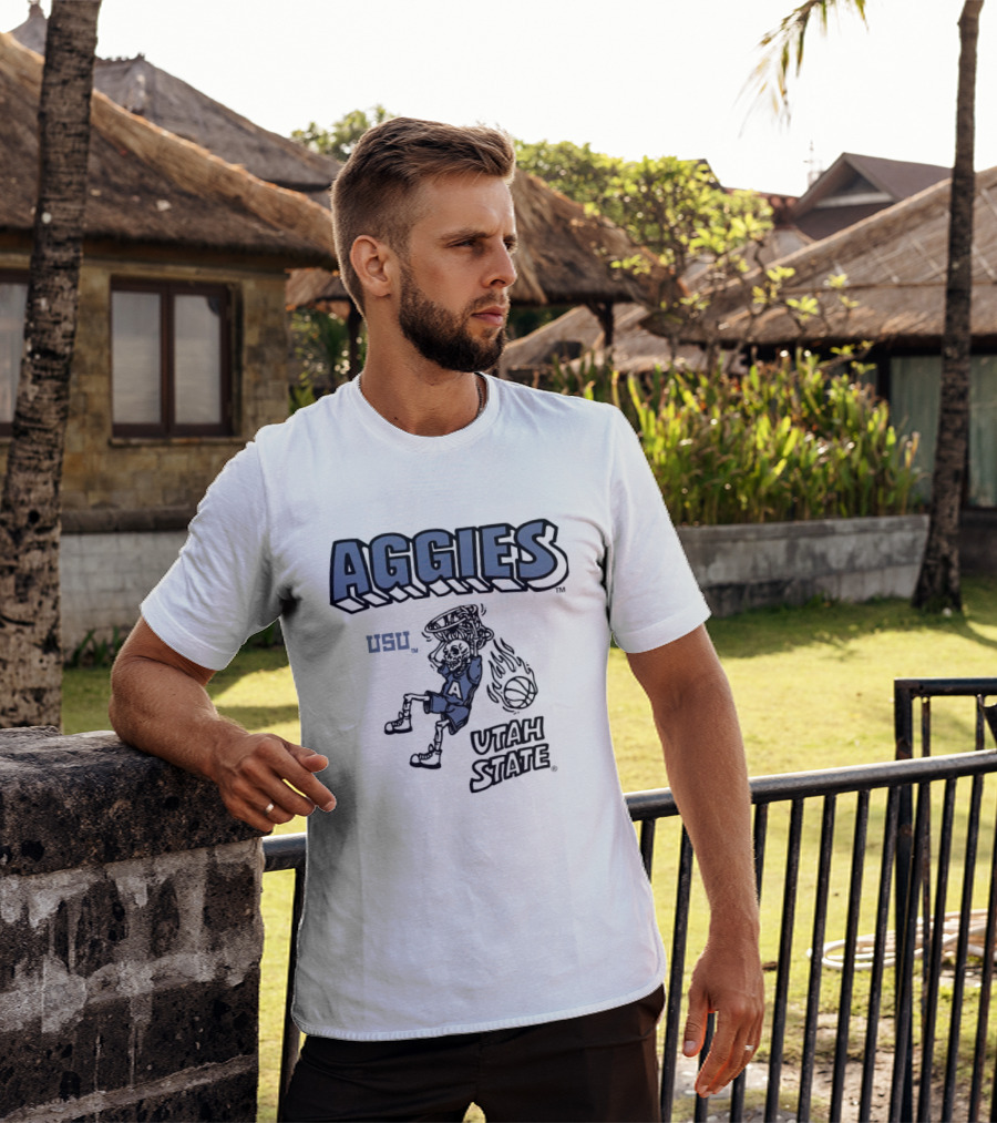 Utah State Aggies Skeleton USU Basketball Dunk T-Shirt